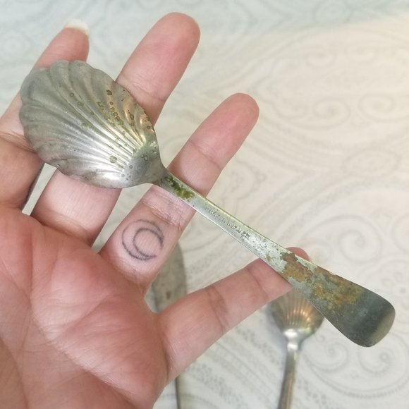 Antique Monogrammed M H Initial Brazil Silver Twisted Butter Knife Sugar Spoons - Picture 10 of 12